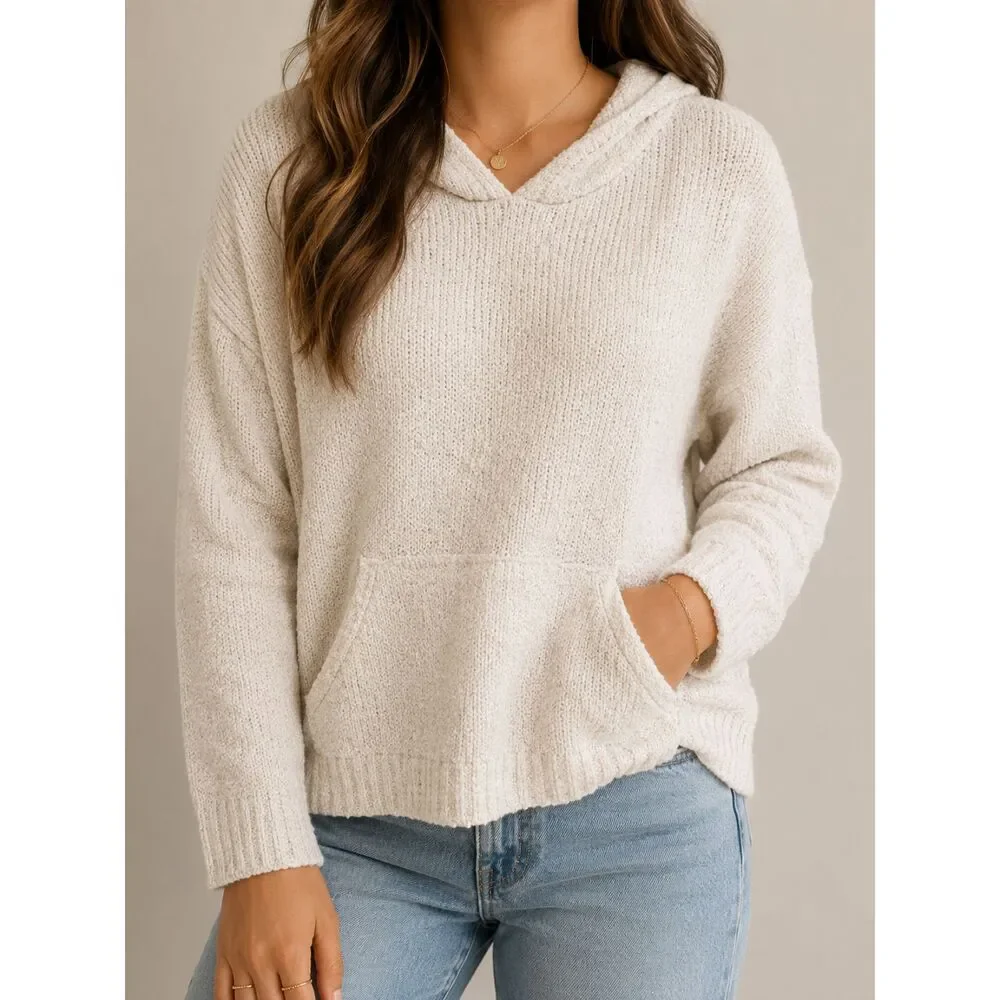 Marled Ivory Boucle Hoodie Sweater Women’s Large Cozy Soft Pullover Soft Girl